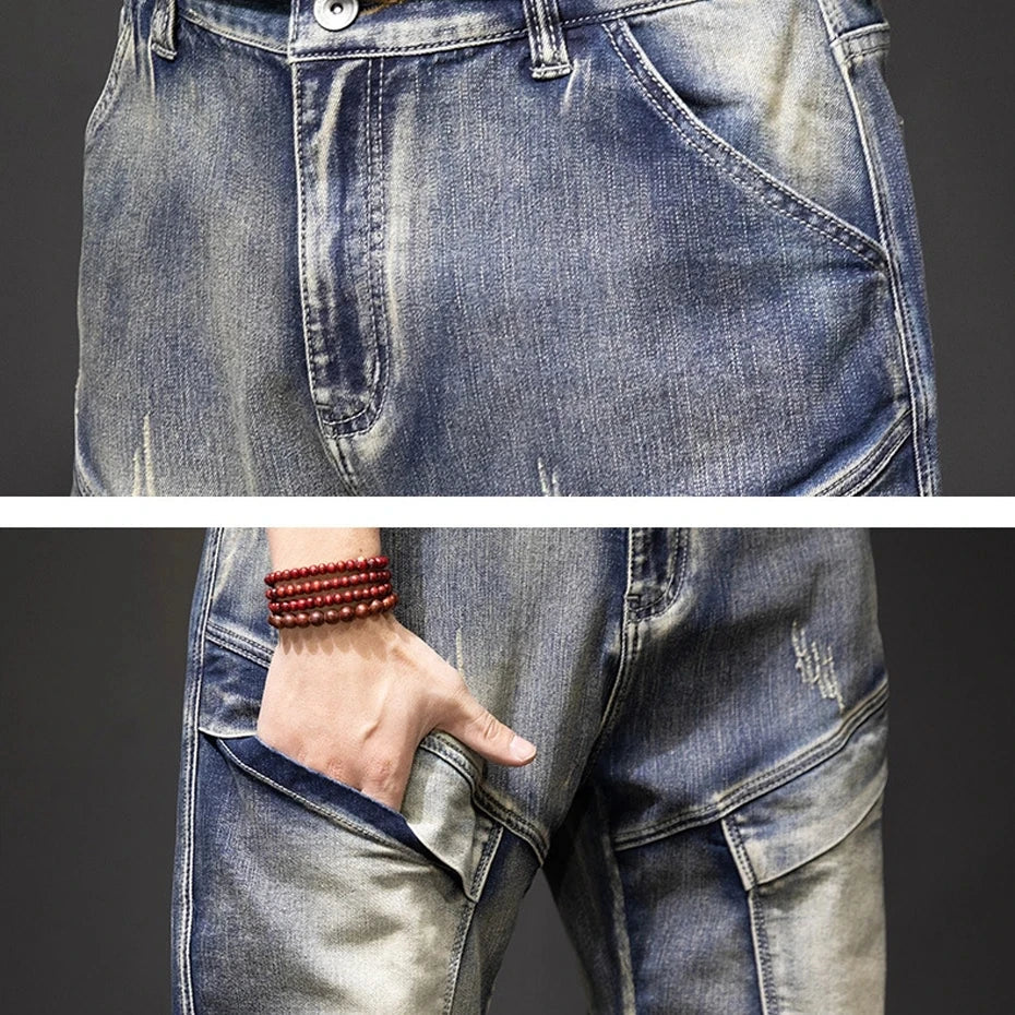 2024 Autumn and Winter New Jeans Fashion Street Jeans Men's Retro Punk Jeans Large Size 42 44