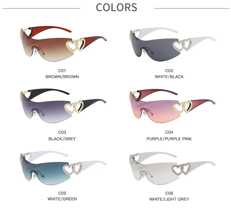 Cycling Rimless Y2K Sunglasses Women Trendy Gradient 2000'S Wrap Around Sun Glasses Punk One Piece Goggles Oversized Shades