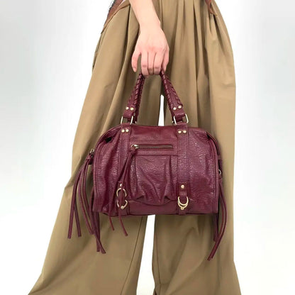 Y2K women's street style personalized rivet made old shoulder bag, retro motorcycle tote bag