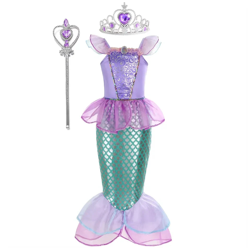 Summer Mermaid Birthday Party Dress Girl Cute Costume Carnival Anime Cosplay Outfits 2-10 Yrs Kids Fantasy Disguise Prom Gown