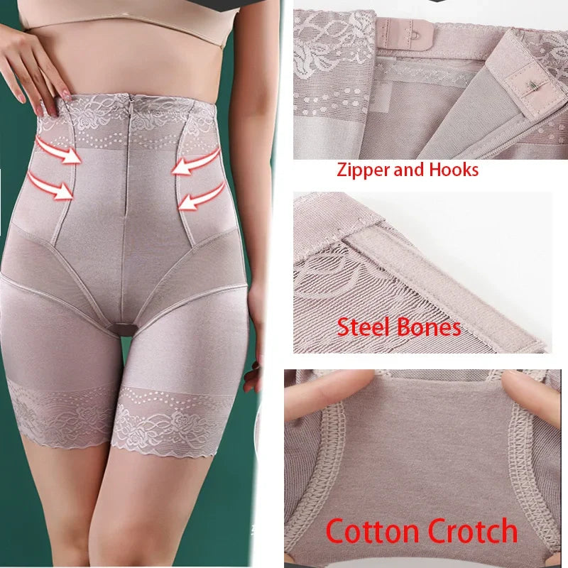Zipper Tummy Control Panties High Waist Shapewear Brief Shorts Body Shaper Butt Lifting Silky Stretchy Fabric Seamless