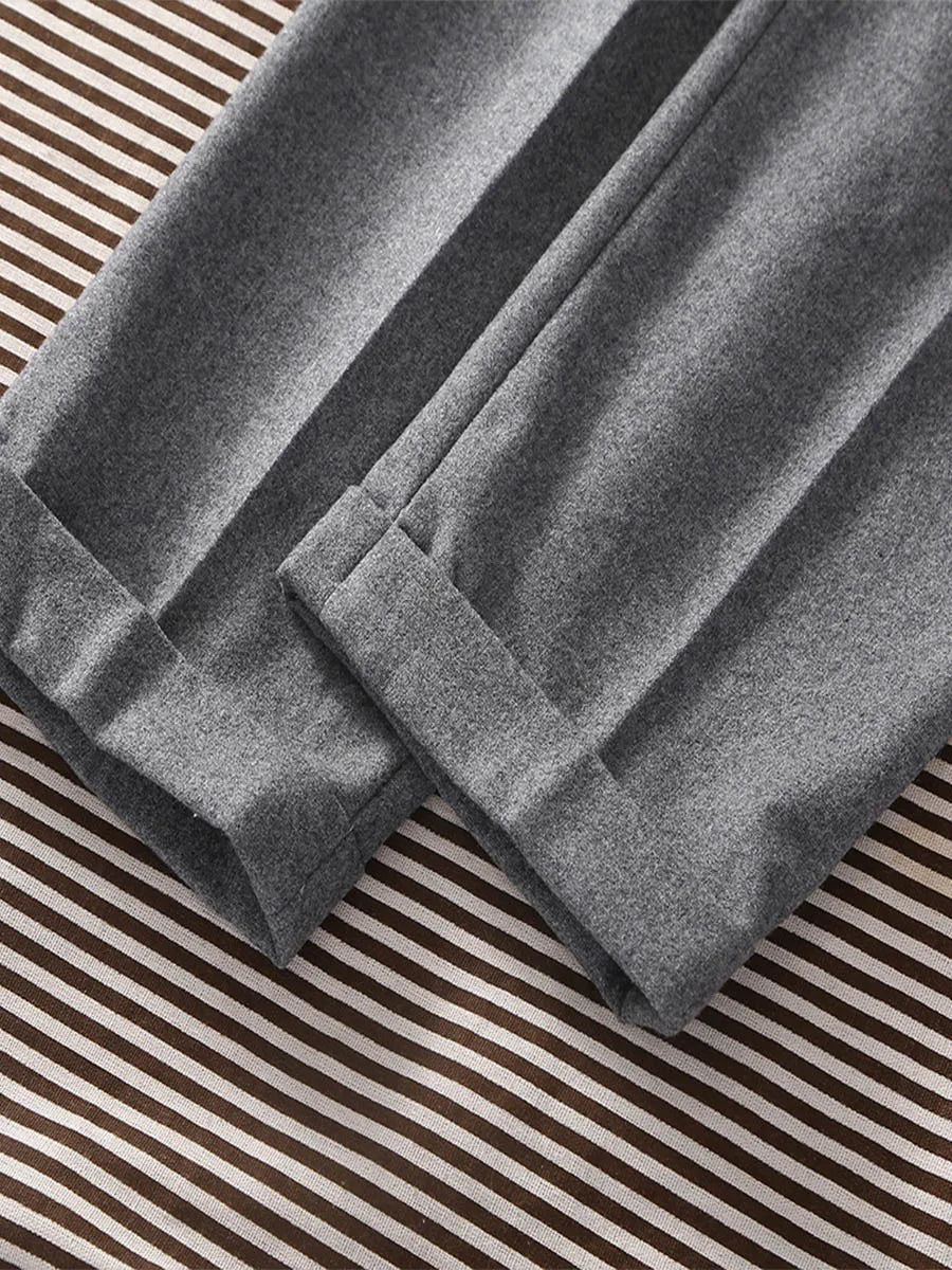 2026 Spring Light Flannel Loose Straight Casual Pants with Italian Parisian Button Adjustment - Customizable Men's Suits