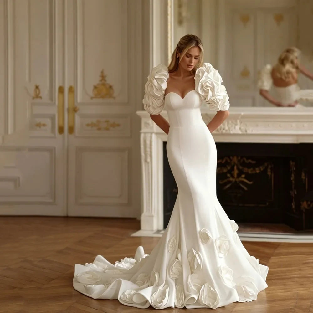 Mermaid Wedding Dresses Luxury 2026 3D Flowers Sweetheart Satin Bride Gown Detachable Sleeves vestido de novia boda Customized