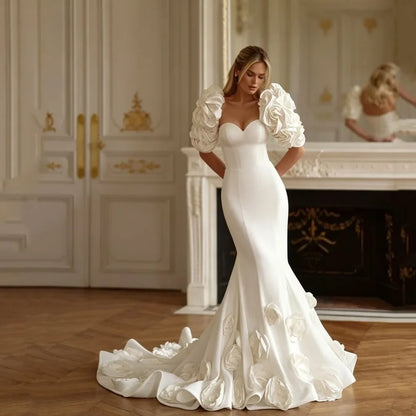 Mermaid Wedding Dresses Luxury 2026 3D Flowers Sweetheart Satin Bride Gown Detachable Sleeves vestido de novia boda Customized