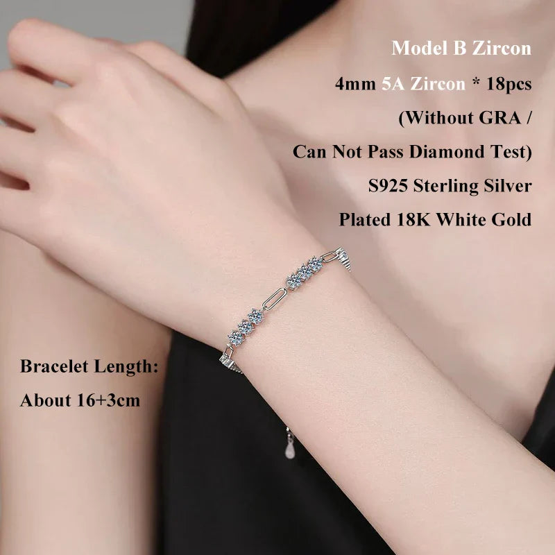 4mm 0.3CT D Color Round  Moissanite Diamond Link Bracelet for Woman Man 925 Silver Adjustable 16cm Chain Bracelets GRA Gift