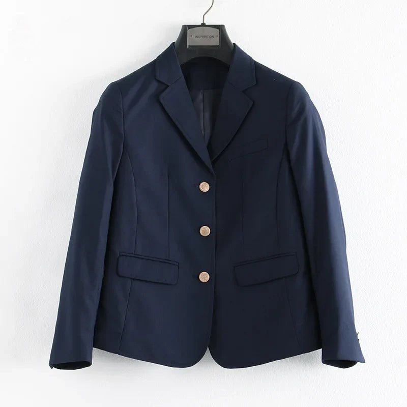 Preppy Style Slim Fit Solid Blazer Woman Double Button Turn-Down Collar Blazers Women Spring Autumn Basic Student JK Suit Coat