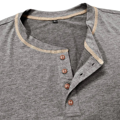 Men's Cotton Button Henley Neck Shirt Long Sleeve Casual Button Solid Color Fashion Streetwear Tops Tees T-Shirts Men Clothing