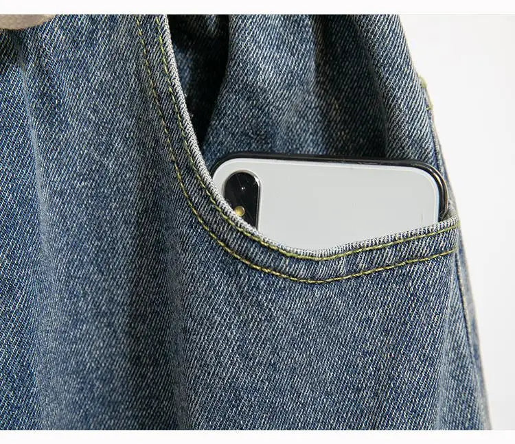 High Waist Wide Leg Cotton Denim Dstring Loose Fit Women's Autumn 2024 Slimming Effect Pure Cotton Casual Trousers