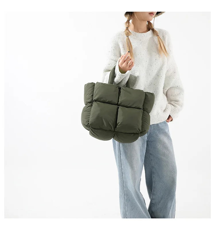 Fashion Soft Puffer Tote Bag Designer Quilted Women Shoulder Bags Nylon Padded Lady Handbags Down Cotton Warm Winter Shopper Bag