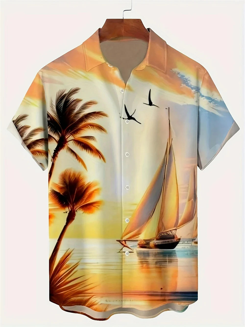 Hawaiian Shirt Man 3D Coconut Tree Gradient Pattern Casual Shirt Harajuku Fashion Oversized Top Funny Print Pink Men's Clothing