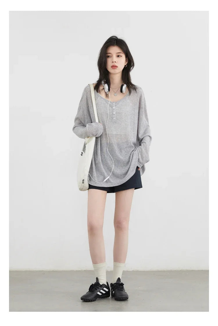 Women T-Shirts Casual Loose New Slightly Transparent O Neck Female Top Thin Sun Protection Tees Spring Summer 2025
