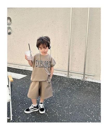 Summer Baby and Boys Cotton Alphabet Printed Short-Sleeved Tee Tops+Shorts Pant Sets Kids 2PCS Tracksuit Children Outfit 2-8 Yr