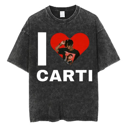 Retro Washed Playboi Carti I AM MUSIC Logo T Shirt Opium Ken Carson Narcissist Tour Antagonist Rap T-shirts Men's Oversized Tees