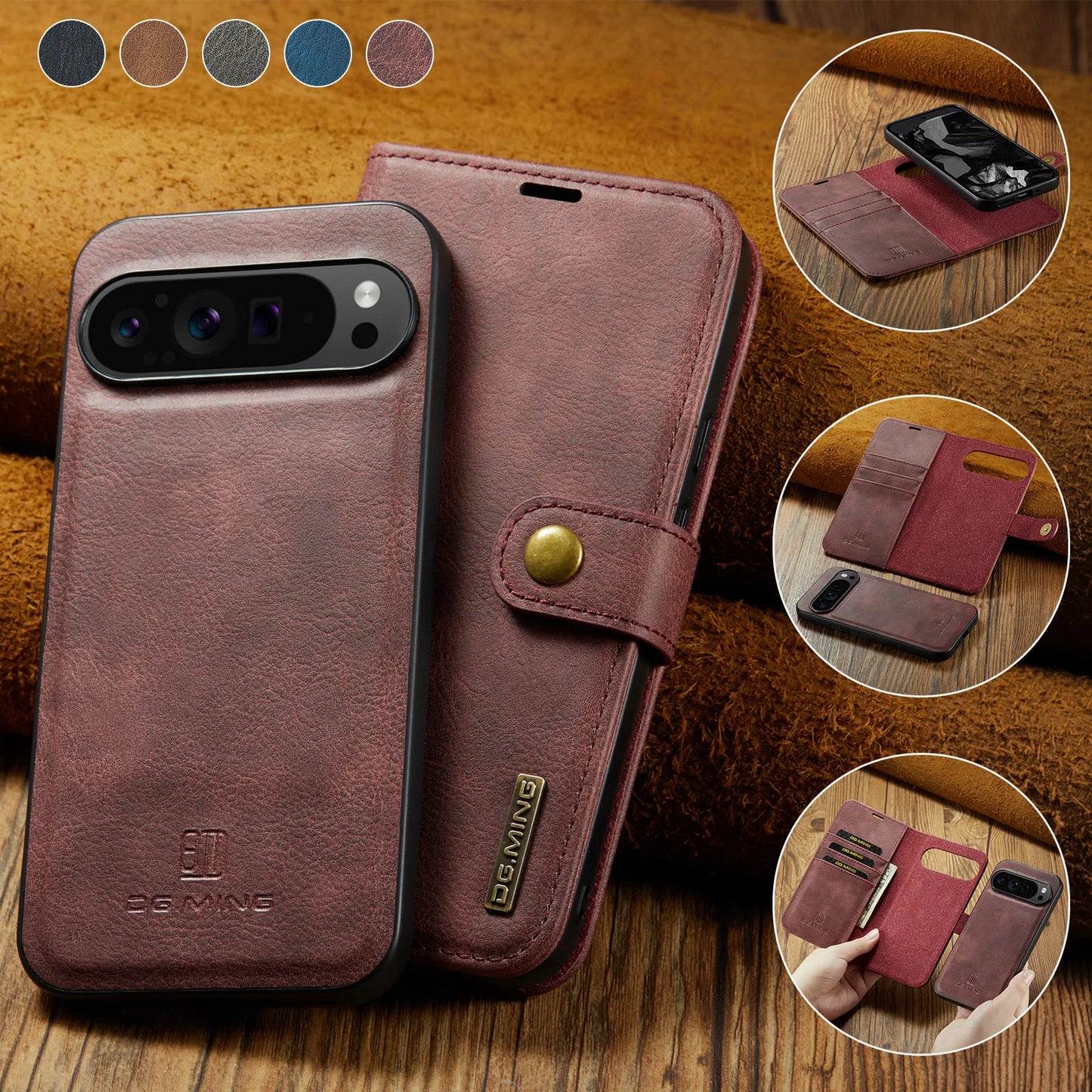 For Google Pixel 6 7 8 9 10 Pro XL/Pixel 5A 6A 7A 8A 9A Magnetic Detachable Cover 2in1 Flip Leather Wallet Phone Case