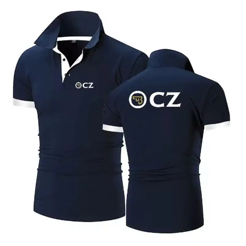 CZ Ceska Zbrojovka 2025 Men's New Summer Hot Sale Fashion Cotton Breathable Polos Shirt Casual Solid Color Slim Fit Top Clothing