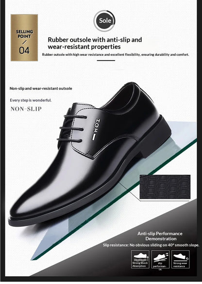 Men Height Increasing Shoes 6cm Inner Lift Black Formal Dress Shoes Lace Up Business Casual Elevator Shoes for Wedding Banquet