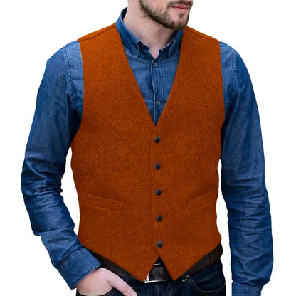 Men Vest Gray Herringbone Single Button V Neck Waistcoat For Wedding Business Casual Formal Wedding Daily Work Men Suit Vest
