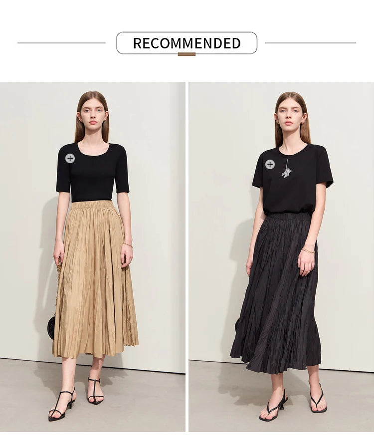 Minimalism Pleated A-Line Skirts Women 2024 Summer New Baiscs Rubber Band Waist Irregular Loose Large Hem Skirt 12442081