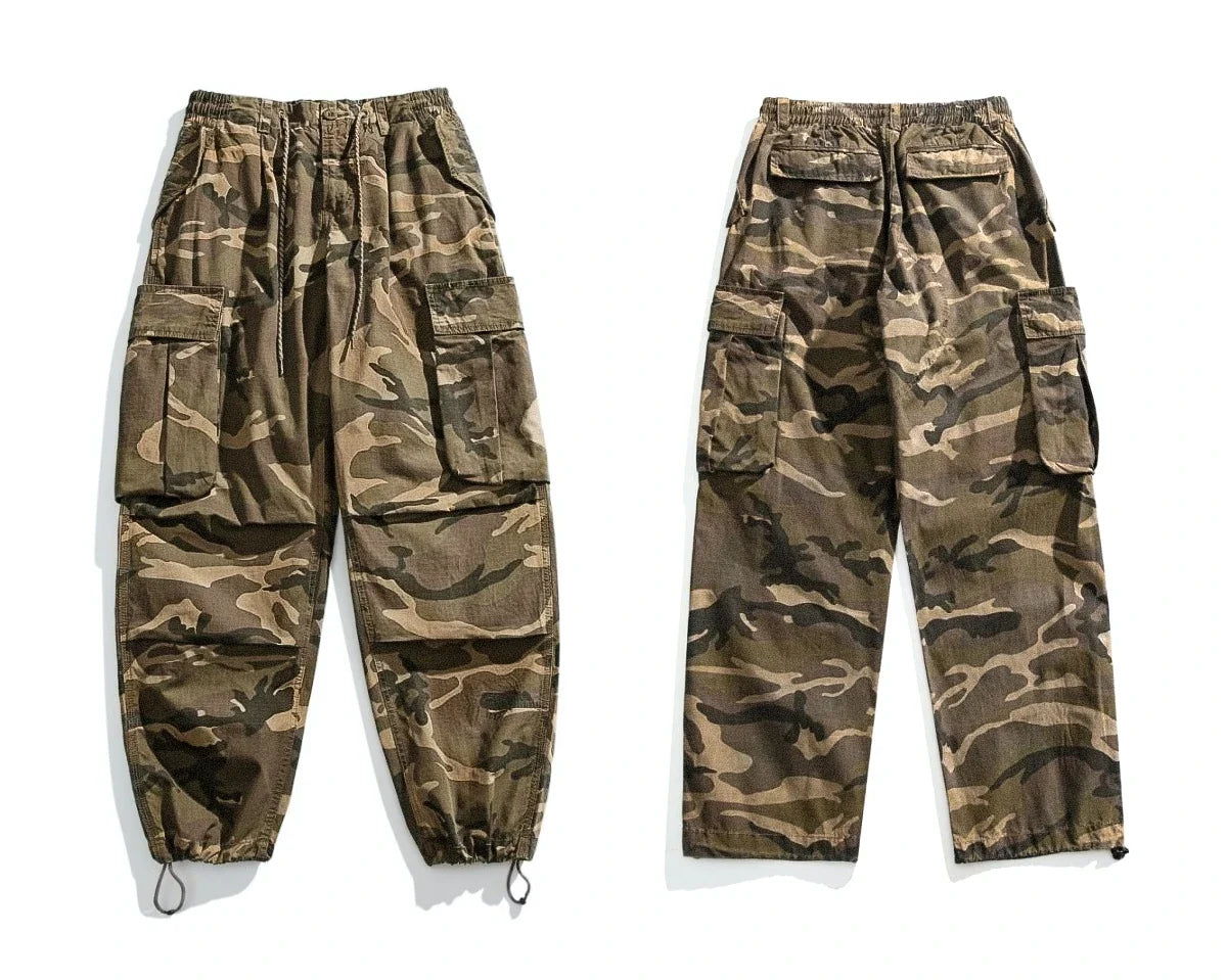 Mens American Camo Tactical Cargo Pants Outdoor Hiking High Quality Relaxed Fit Straight Leg 100% Cotton Casual Trendy Trousers