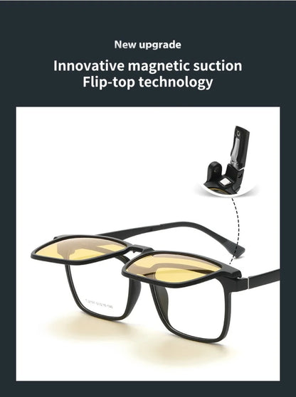 Flip-up Magnetic Clip-on Prescription Glasses Men Women TR90 Polarised Myopia Sunglasses Night Vision Reading Glasses 2191