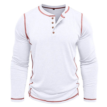 Men's Cotton Button Henley Neck Shirt Long Sleeve Casual Button Solid Color Fashion Streetwear Tops Tees T-Shirts Men Clothing