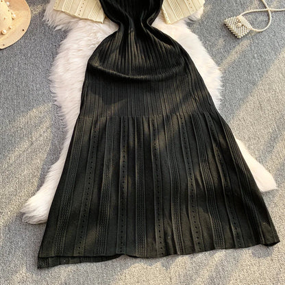 Women Dress 2026 Spring and Summer Elegant Patchwork One-Piece Knitted Maxi Dress Office Lady Slim Waist Sweater Dress