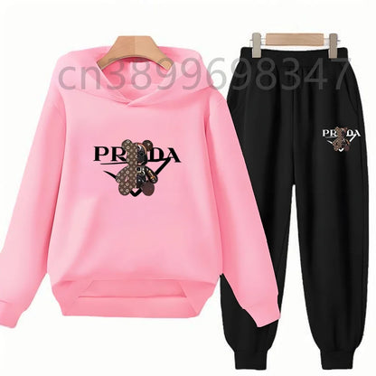 Children 3-12 Years Hoodie Long-sleeved Boys Girls Toddler Sports Coat Top+Pants Casual Sweatshirt Set Kids Little Bear Letters
