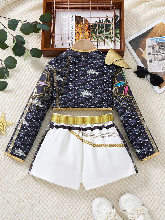 Girls' Black Phnom Penh K-POP Singing Stage Performance Costume Party sisters Group Singing Competition Cool Girl Jacket Sets