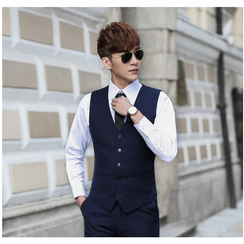 Fashion Single Breasted Suit Vests for Men Grey Black High-end Male Waistcoat Slim Fit Formal Business Casual Vest Plus Size 7XL