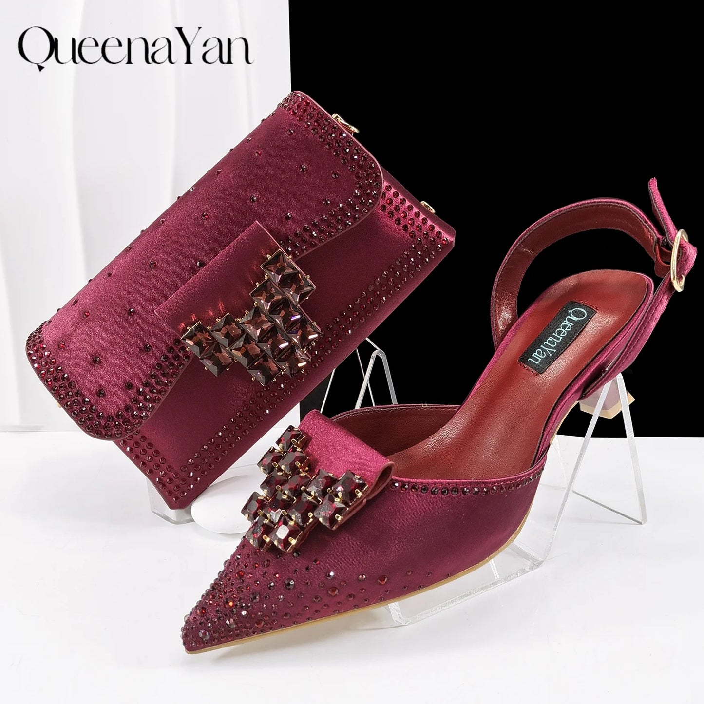 Elegant Navy Blue Handbag and Medium Heel Shoes Set with Beautiful Handmade Metal Decoration for Weddings and Parties