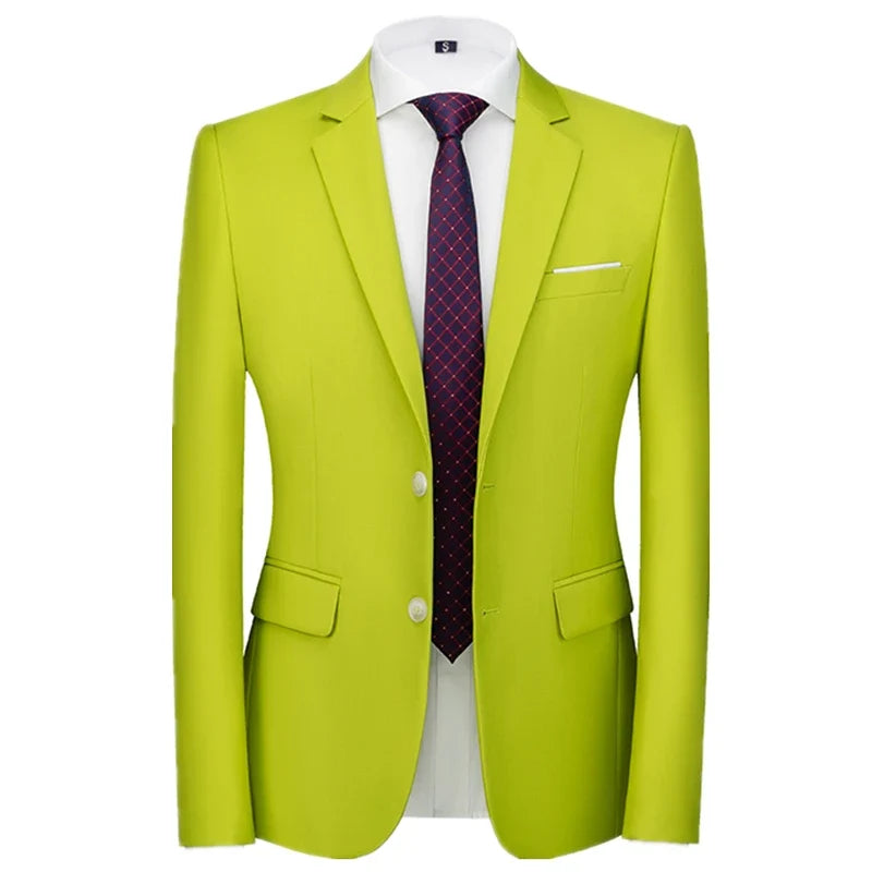2026 New Men's Green Suit Jacket, Two Button V-Neck Coat, Wedding Party Formal Dress Tops Blue Red Yellow Green Blazers