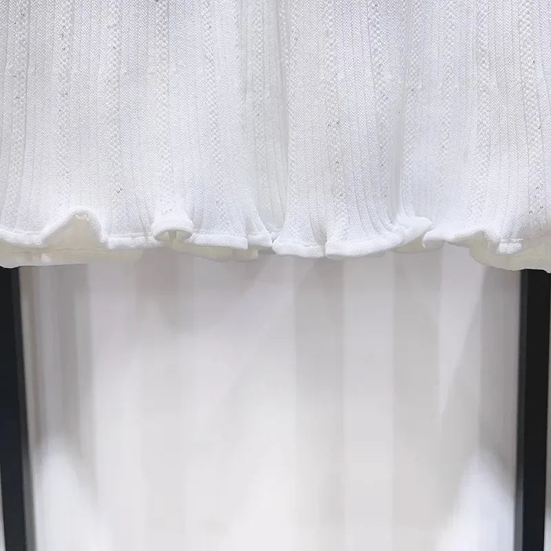 2025 Spring/Summer New Polo Neck Short Sleeve Knitted Dress Y2K Fashion Commuter Elastic Slim Fit Multi Pocket Wrapped Hip Skirt