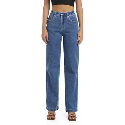Female Retro Casual Baggy Straight Leg Jeans Women Stretch Classic Gray Denim Pants Lady Solid Cheap Fashion Trousers