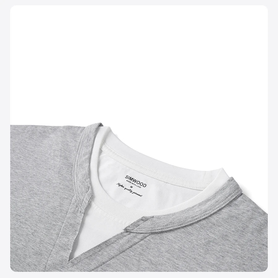 2026 Summer New Oversize 210gsm Cool Feeling Sorona Fabric Fake Double Layer T-shirts Men Comfortable Plus Size Tops
