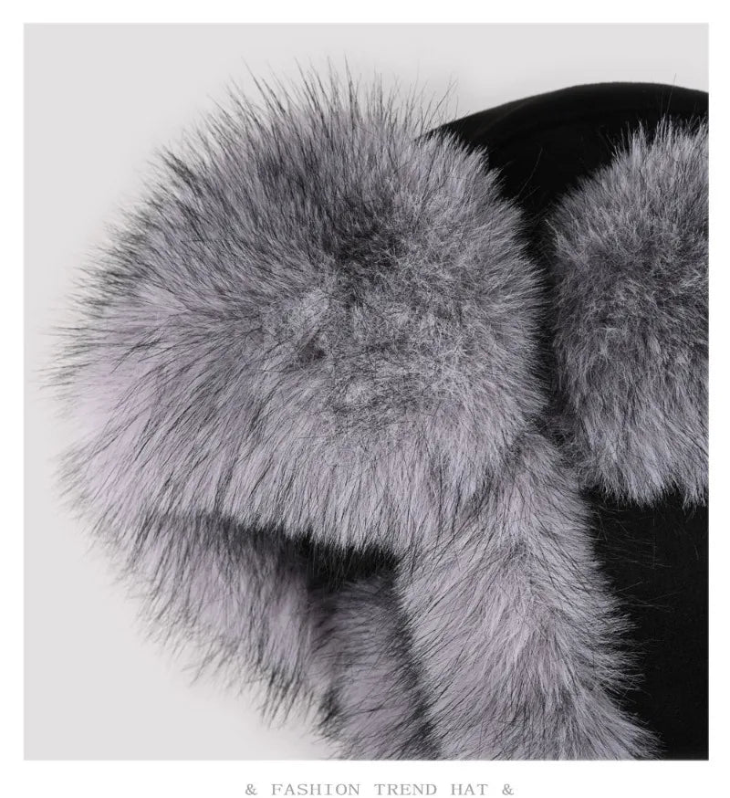 High Quality Winter Imitation Fox Hair Lei Feng Hat for Men and Women Thickened Warm Cycling Ear Protection Russia Bomber Hats