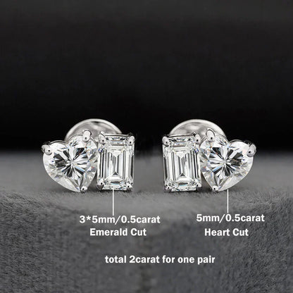 4cttw Heart & Emerald Moissanite Diamond Stud Earrings with Certificates 925 Sterling Silver Ear Studs Fine Jewelry for Women
