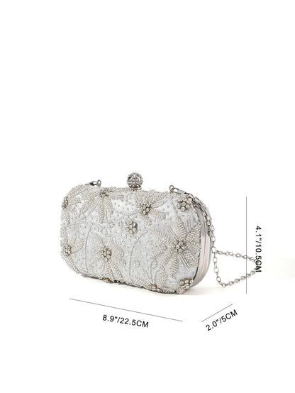 Gorgeous，fashion and shiny mini handmake diamond-studded rhinestones beaded flower pattern hand party wedding evening clutch bag