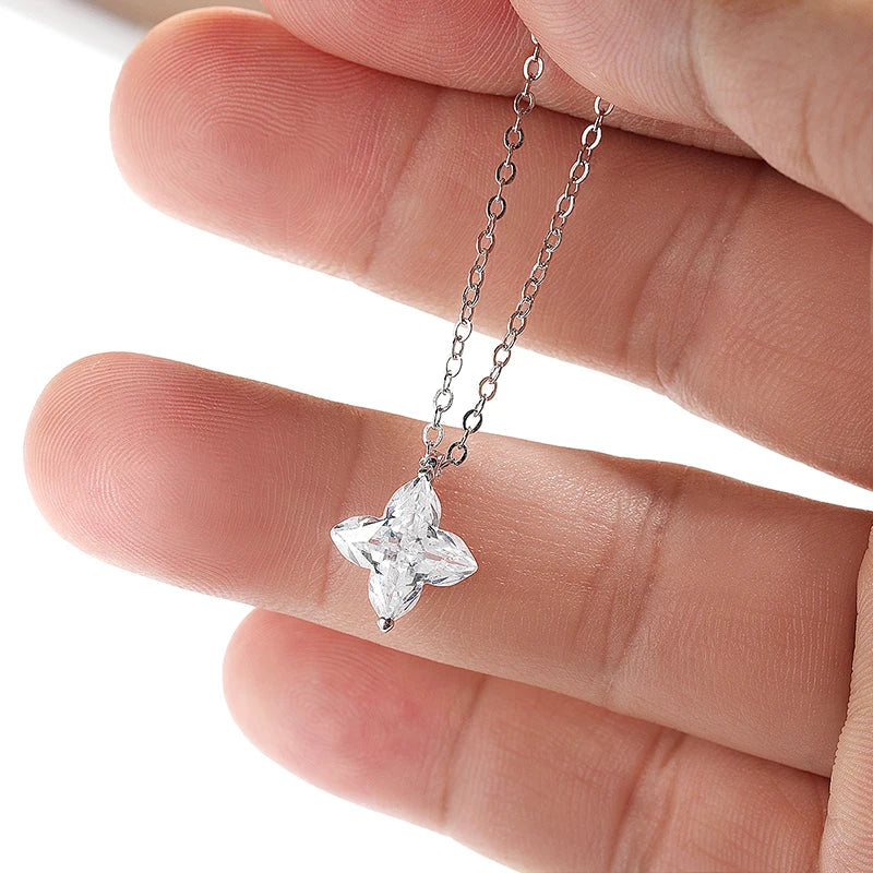 Certified 1CT 3CT Flower Cut Moissanite Necklace for Women Sparkling Lab Diamond Pendant Pure S925 Silver Chain Jewelry