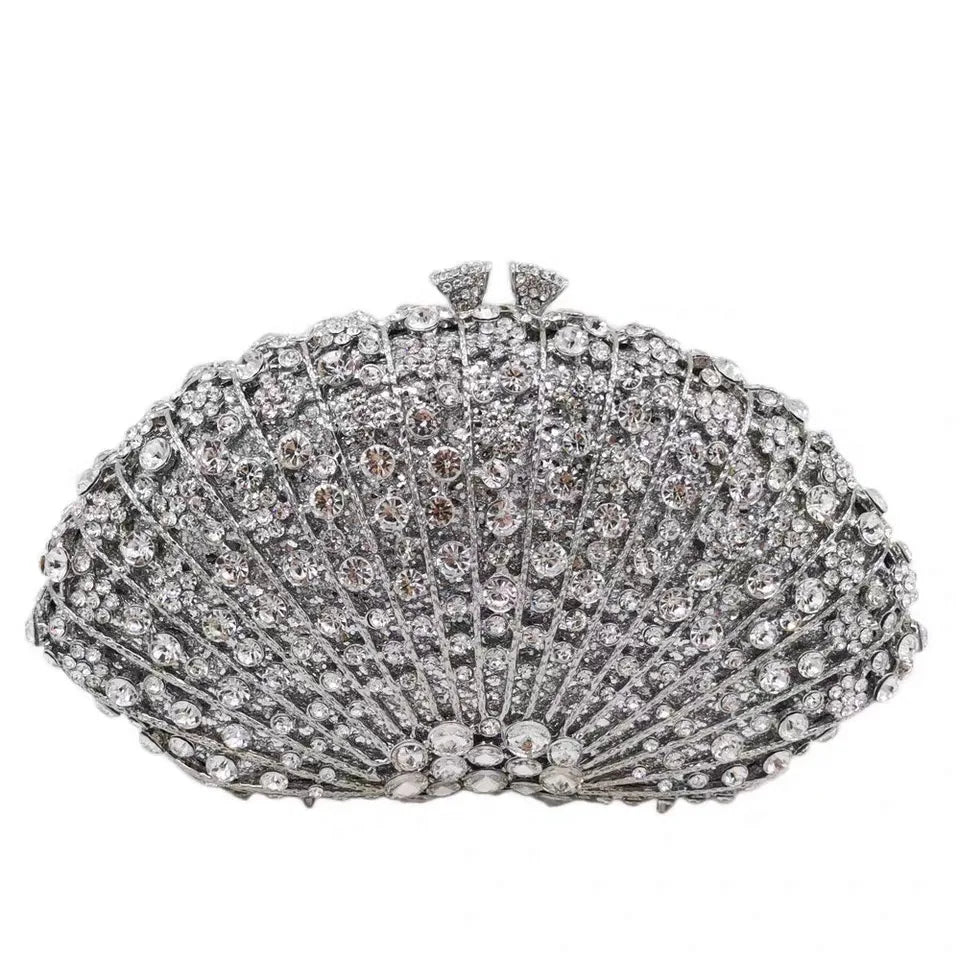 High Quality Elegant Exquisite Fan Shaped Ladies Evening Clutch Bag Banquet Chain Shoulder Bag