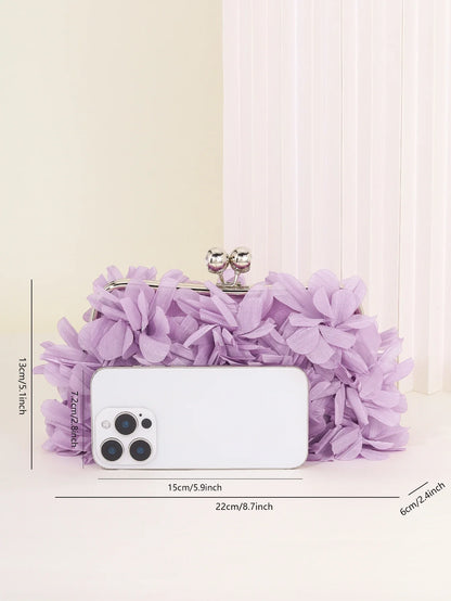 3D Floral Decor Clutch Bag, Elegant Silk Appliques Dinner Purse For Wedding Party Prom Banquet - Perfect for Wedding， Party