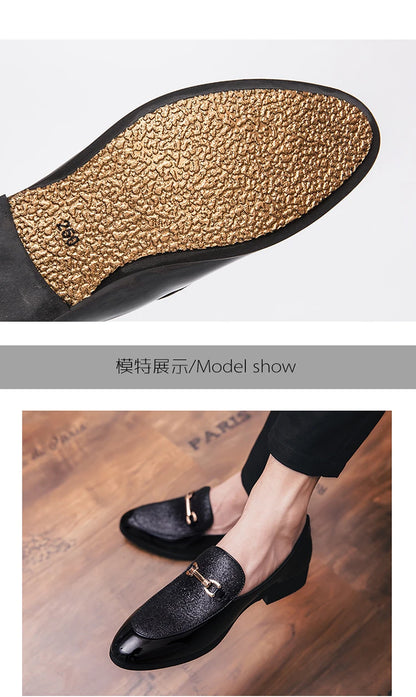 Men's pointed suede formal shoes, retro new patchwork loafers mixed with slipper shoes, wedding dress leather shoes