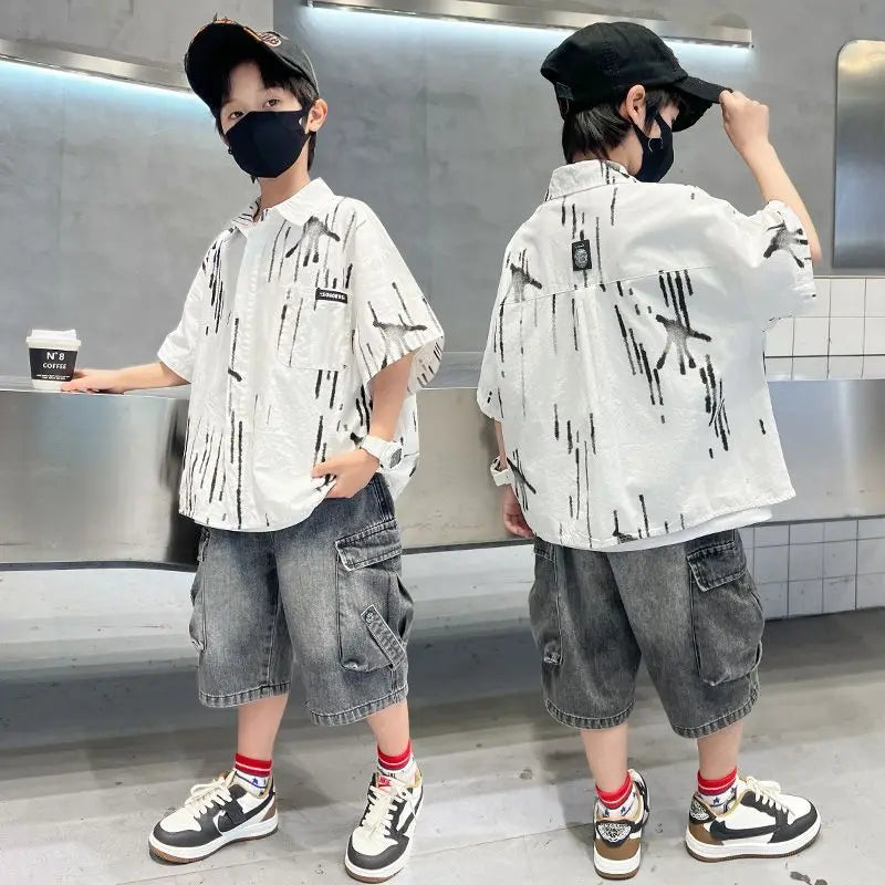 Summer Shirt Set Boys Sets Children T-shirts Children's Boy's Clothing Kids Clothes 10 14 Years Suit Year Old Outdoor Outfit Top