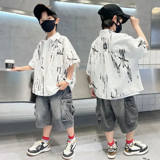 Summer Shirt Set Boys Sets Children T-shirts Children's Boy's Clothing Kids Clothes 10 14 Years Suit Year Old Outdoor Outfit Top