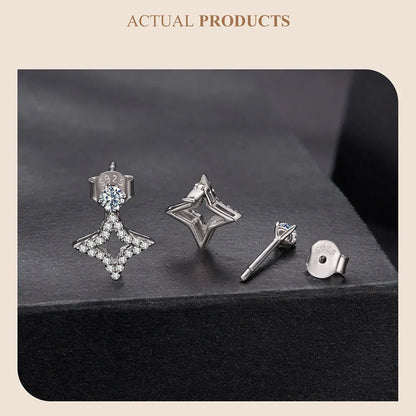 Trendy Moissanite Stud Earrings, S925 Silver Three Ways to Wear D Color Round Cut Lab Diamond Moissanite Party Earrings