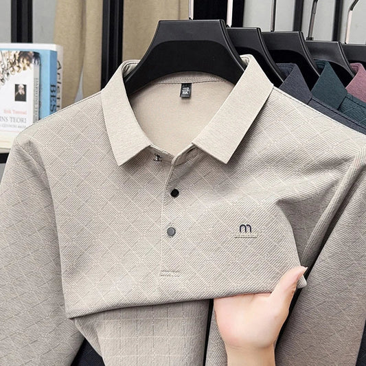 Collar Long Sleeved Polo Shirt for Men in Spring and Autumn 2025 New Business and Leisure Versatile T-shirt