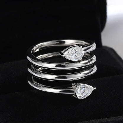 4*6mm 2 Gems Pear Cut Moissanite Rings for Women Certified Jewelry Luxury Wedding Band 925 Sterling Silver Plated 18K