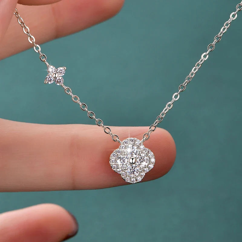 Delicate Lucky Four-leaf Clover Pendant Necklace For Women Certified 3mm Moissanite Necklace Wedding Party Jewelry Gift