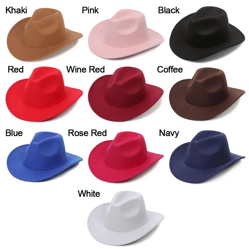 New Wide Brim Cowboy Hat Solid Color Felt Panama British Retro Cap Women Men