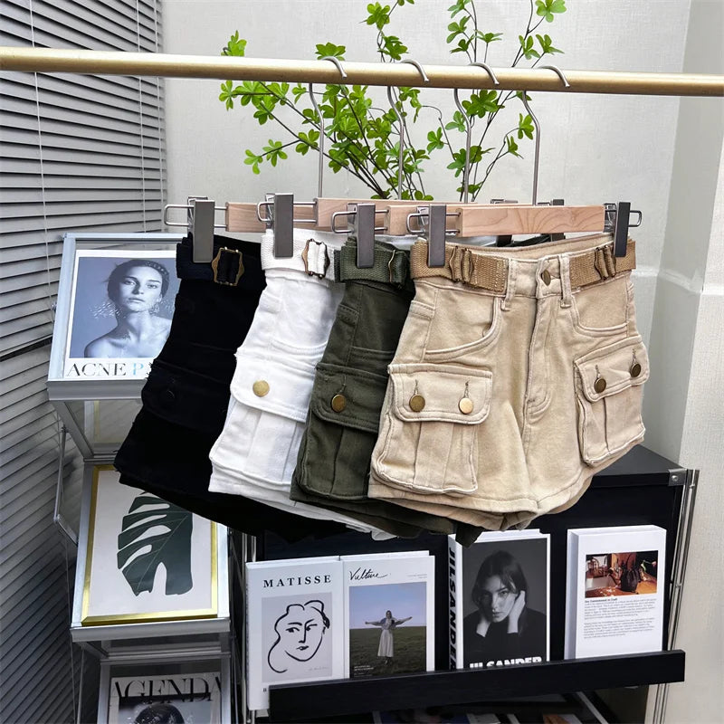 American Retro Workwear Denim orts Women Summer New Hot Pants High Waist Small Size Straight Leg Wide Leg Pants