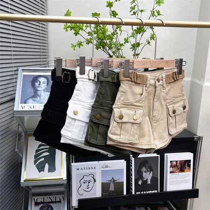 American Retro Workwear Denim orts Women Summer New Hot Pants High Waist Small Size Straight Leg Wide Leg Pants